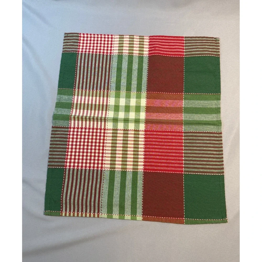 Set of 8 Plaid Cloth Napkins Christmas‎ Holiday Green Red Festive Country Chic